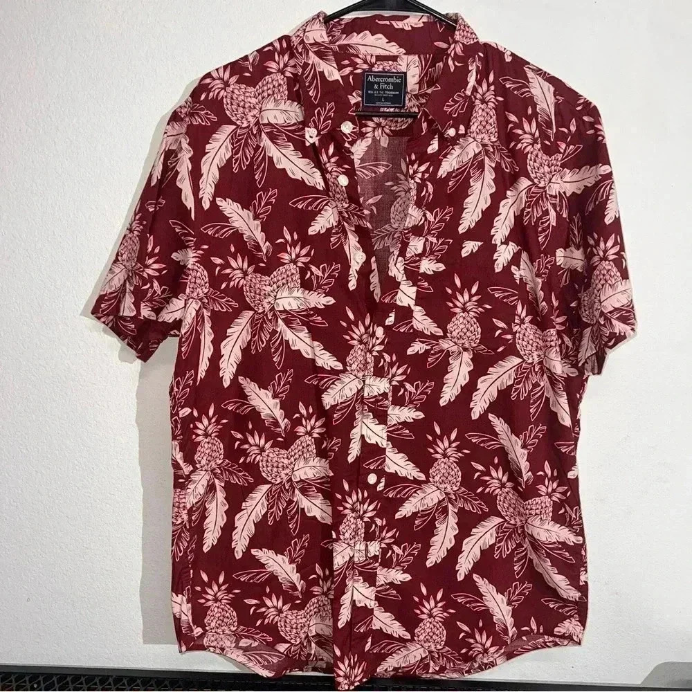 Abercrombie & Fitch Regular Size Large Hawaiian Shirt Mens Floral Short Sleeve‎